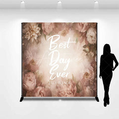 Aperturee - Aperturee Custom Vintage Muted Pink Floral Backdrop Best Day Ever Wedding Photo Booth Personalized Name