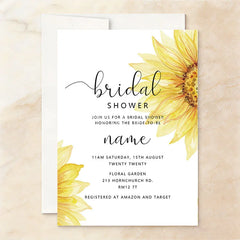 Aperturee - Aperturee Custom Watercolor Set of 20 Sunflower Bridal Shower Invitation Elegant Rustic Floral Design for Bride-to-Be