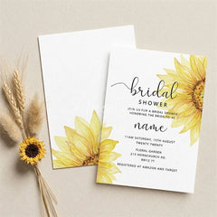 Aperturee - Aperturee Custom Watercolor Set of 20 Sunflower Bridal Shower Invitation Elegant Rustic Floral Design for Bride-to-Be