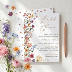Aperturee - Aperturee Custom Watercolor Set of 20 Wildflower Bridal Shower Invitation Elegant Floral Garden Party Design