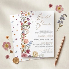 Aperturee - Aperturee Custom Watercolor Set of 20 Wildflower Bridal Shower Invitation Elegant Floral Garden Party Design