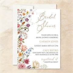 Aperturee - Aperturee Custom Watercolor Set of 20 Wildflower Bridal Shower Invitation Elegant Floral Garden Party Design
