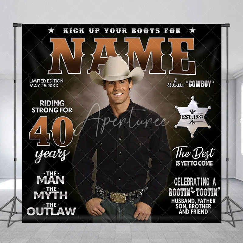 Aperturee - Aperturee Custom Western Cowboy 40th Birthday Backdrop The Man The Myth The Outlaw Rootin Tootin Party Decor