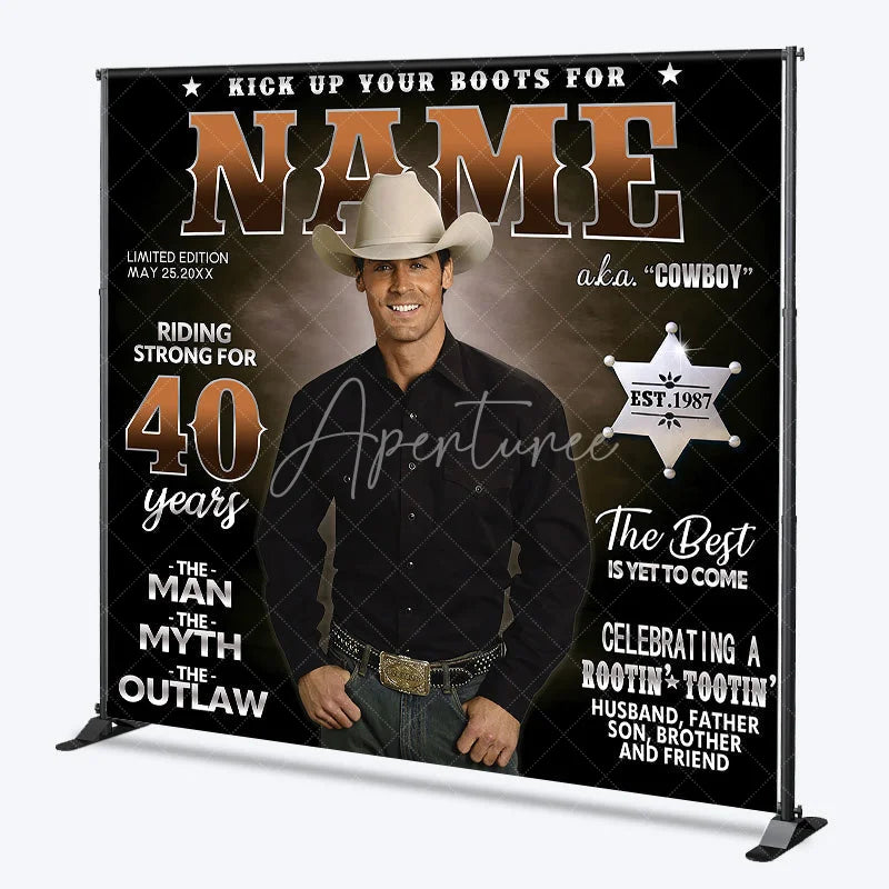 Aperturee - Aperturee Custom Western Cowboy 40th Birthday Backdrop The Man The Myth The Outlaw Rootin Tootin Party Decor