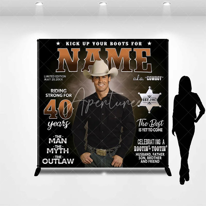 Aperturee - Aperturee Custom Western Cowboy 40th Birthday Backdrop The Man The Myth The Outlaw Rootin Tootin Party Decor