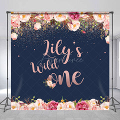 Aperturee Aperturee Custom Wild One First Birthday Backdrop for Girl Boho Floral and Rose Gold Personalized Rustic Party Decor