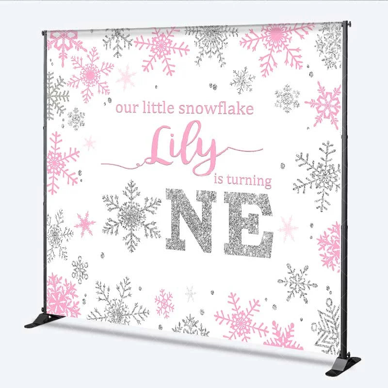 Aperturee - Aperturee Custom Winter Onederland Backdrop First Birthday Pink Snowflake Photography Background