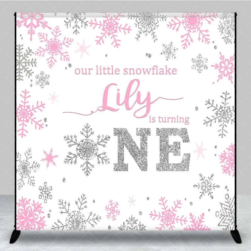 Aperturee - Aperturee Custom Winter Onederland Backdrop First Birthday Pink Snowflake Photography Background