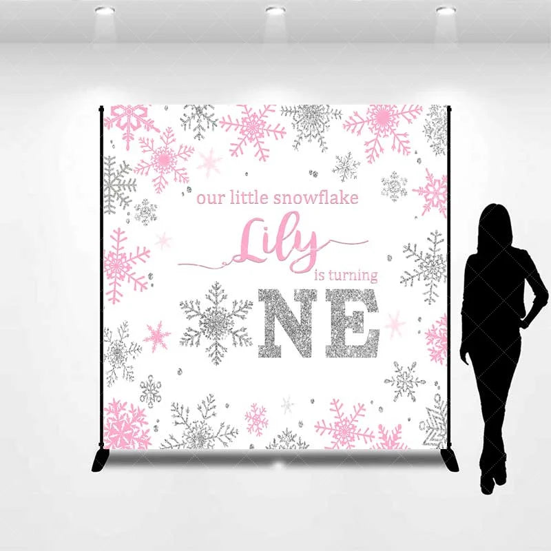 Aperturee - Aperturee Custom Winter Onederland Backdrop First Birthday Pink Snowflake Photography Background