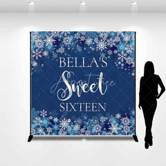 Aperturee - Aperturee Customized Blue and Silver Snowflake Winter Sweet Sixteen Birthday Party Backdrop Personalized Name Decor