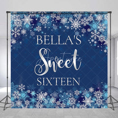 Aperturee - Aperturee Customized Blue and Silver Snowflake Winter Sweet Sixteen Birthday Party Backdrop Personalized Name Decor