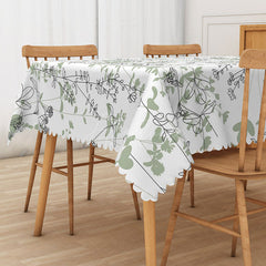 Aperturee - Aperturee Cute and Fresh Boho Rectangle Tablecloth with Spring Plants for Garden Party and Botanical Kitchen Decor