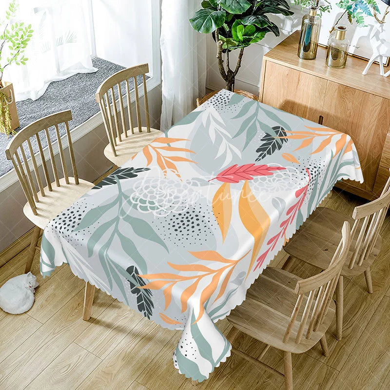 Aperturee - Aperturee Cute and Fresh Hawaiian Rectangle Tablecloth with Colorful Plants for Tropical Summer Party Decor
