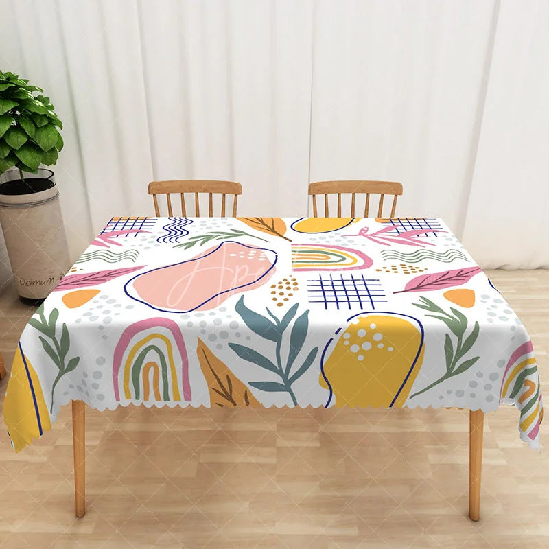 Aperturee - Aperturee Cute and Fresh Tablecloth with Lovely Earth Tone Abstract Pattern for Modern and Natural Dining Decor