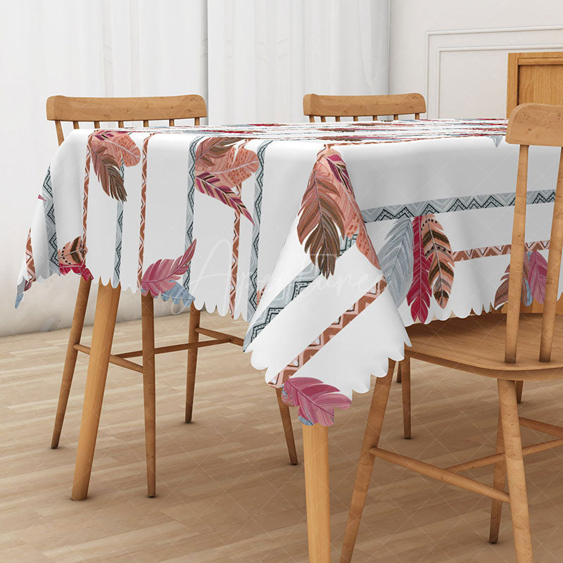Aperturee - Aperturee Cute and Lovely Rectangle Tablecloth with Feather Patterns for Boho and Whimsical Girls Room Decor