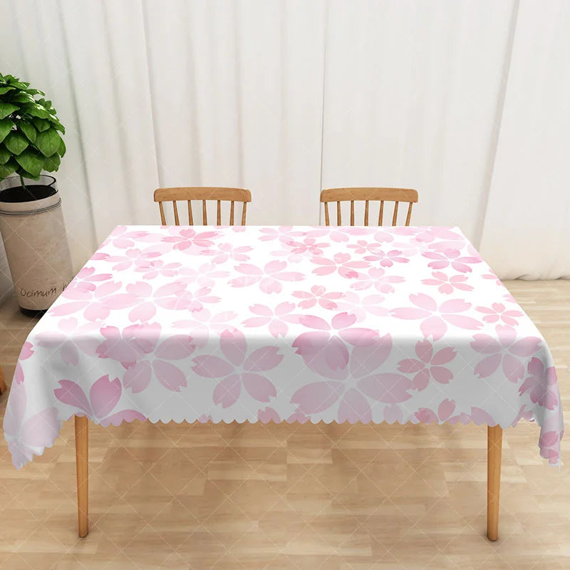 Aperturee - Aperturee Cute and Sweet Pink Peach Blossom Rectangle Tablecloth for Spring Festival and Girls Party Decorations