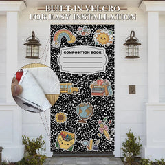 Aperturee - Aperturee Cute Back to School Composition Book Door Cover with School Bus Books and Globe for Classroom Decor