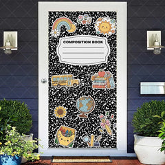 Aperturee - Aperturee Cute Back to School Composition Book Door Cover with School Bus Books and Globe for Classroom Decor