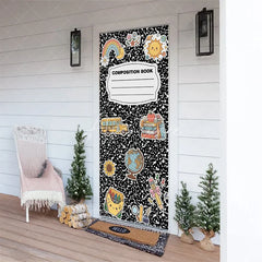Aperturee - Aperturee Cute Back to School Composition Book Door Cover with School Bus Books and Globe for Classroom Decor