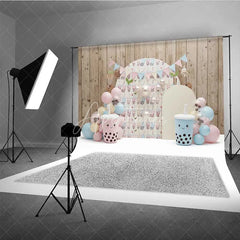 Aperturee - Aperturee Cute Bubble Tea Backdrop Pastel Boba Milk Tea Cup Photography Background Kawaii Girls Birthday Party Decoration