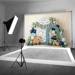 Aperturee - Aperturee Cute Capybara Photography Backdrop with Tropical Leaves and Jungle Animals perfect for Kids Birthday Party Decor