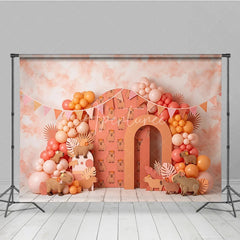 Aperturee - Aperturee Cute Capybara with Flower Crowns Photography Backdrop Peach Coral Balloon Garland Birthday Party Decor