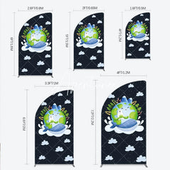 Aperturee - Aperturee Cute Cartoon Earth Polar Bear and Whale Half Moon Arch Backdrop Night Sky Stars Clouds Kids Party Decor.