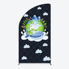 Aperturee - Aperturee Cute Cartoon Earth Polar Bear and Whale Half Moon Arch Backdrop Night Sky Stars Clouds Kids Party Decor.