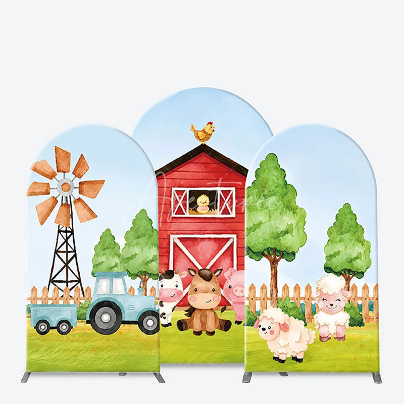 Aperturee - Aperturee Cute Cartoon Farm Barnyard Animals Arch Backdrop Kit Kids Birthday Party Baby Shower Decor