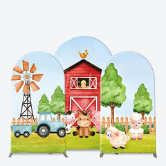 Aperturee - Aperturee Cute Cartoon Farm Barnyard Animals Arch Backdrop Kit Kids Birthday Party Baby Shower Decor
