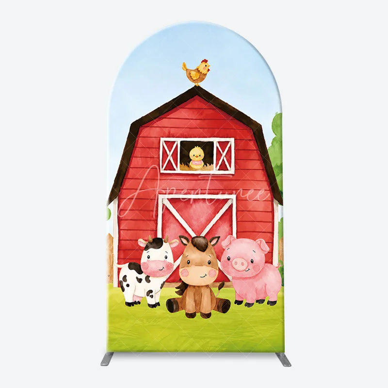 Aperturee - Aperturee Cute Cartoon Farm Barnyard Animals Arch Backdrop Kit Kids Birthday Party Baby Shower Decor