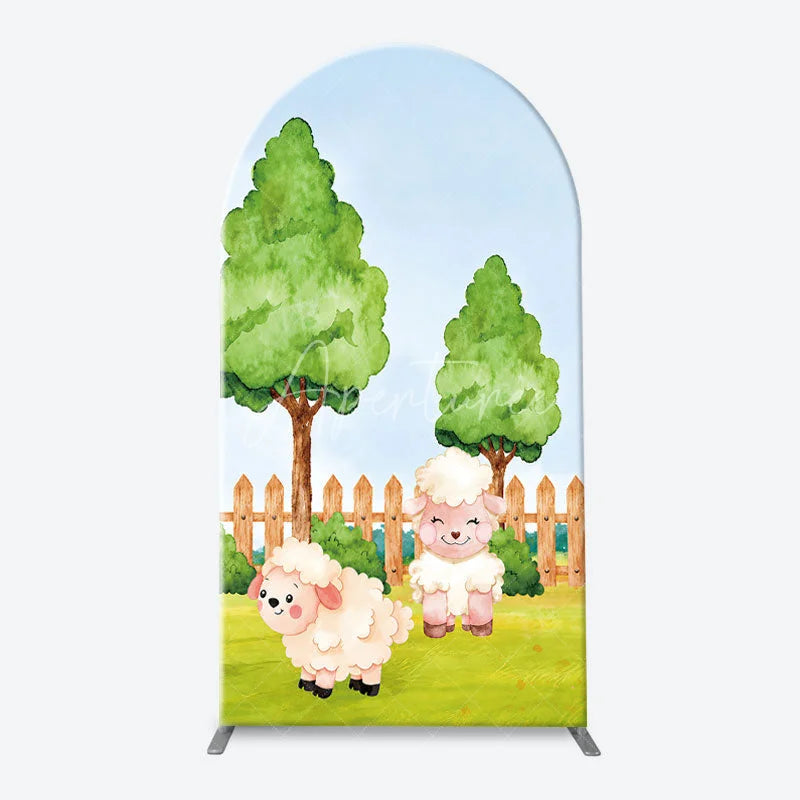 Aperturee - Aperturee Cute Cartoon Farm Barnyard Animals Arch Backdrop Kit Kids Birthday Party Baby Shower Decor