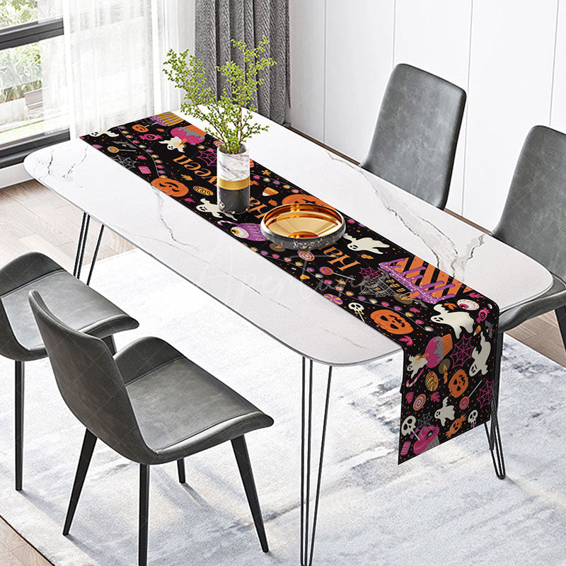 Aperturee - Aperturee Cute Cartoon Ghost Table Runner with Warm Color Vibe for Kids Halloween and Fall Party Decor