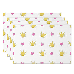 Aperturee - Aperturee Cute Cartoon Heart and Crown Placemats Set of 4 for Princess Themed Birthday Party Kids Table Mats