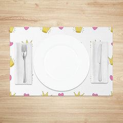Aperturee - Aperturee Cute Cartoon Heart and Crown Placemats Set of 4 for Princess Themed Birthday Party Kids Table Mats