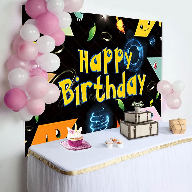 Aperturee - Aperturee Cute Cartoon Pok¨¦ Ball Pop Happy Birthday Backdrop