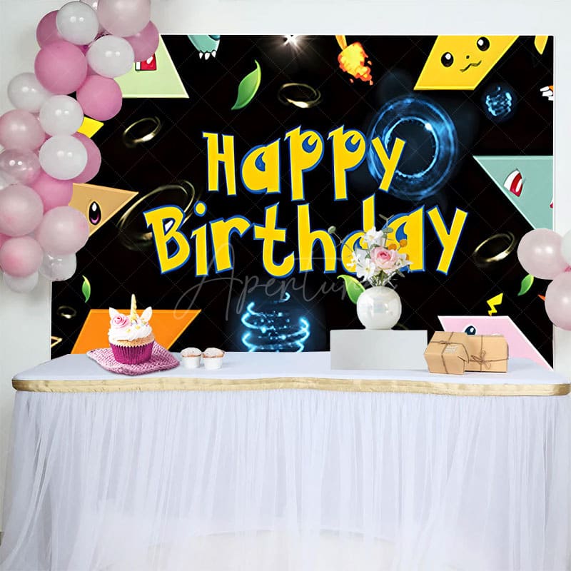 Aperturee - Aperturee Cute Cartoon Pok¨¦ Ball Pop Happy Birthday Backdrop