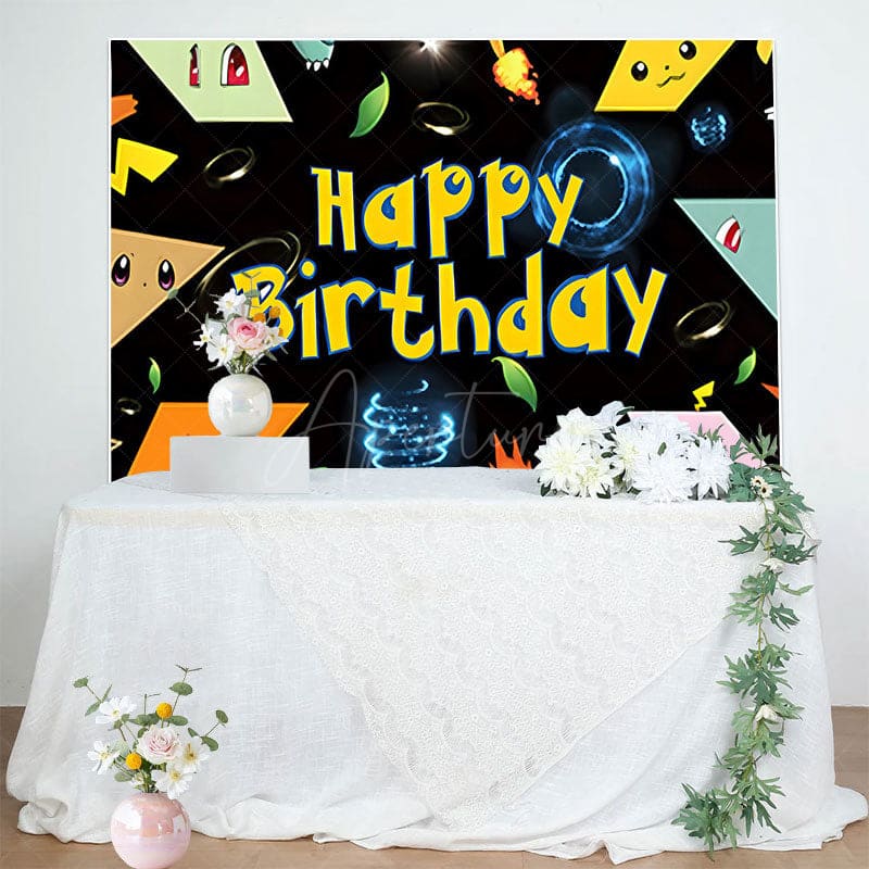 Aperturee - Aperturee Cute Cartoon Pok¨¦ Ball Pop Happy Birthday Backdrop