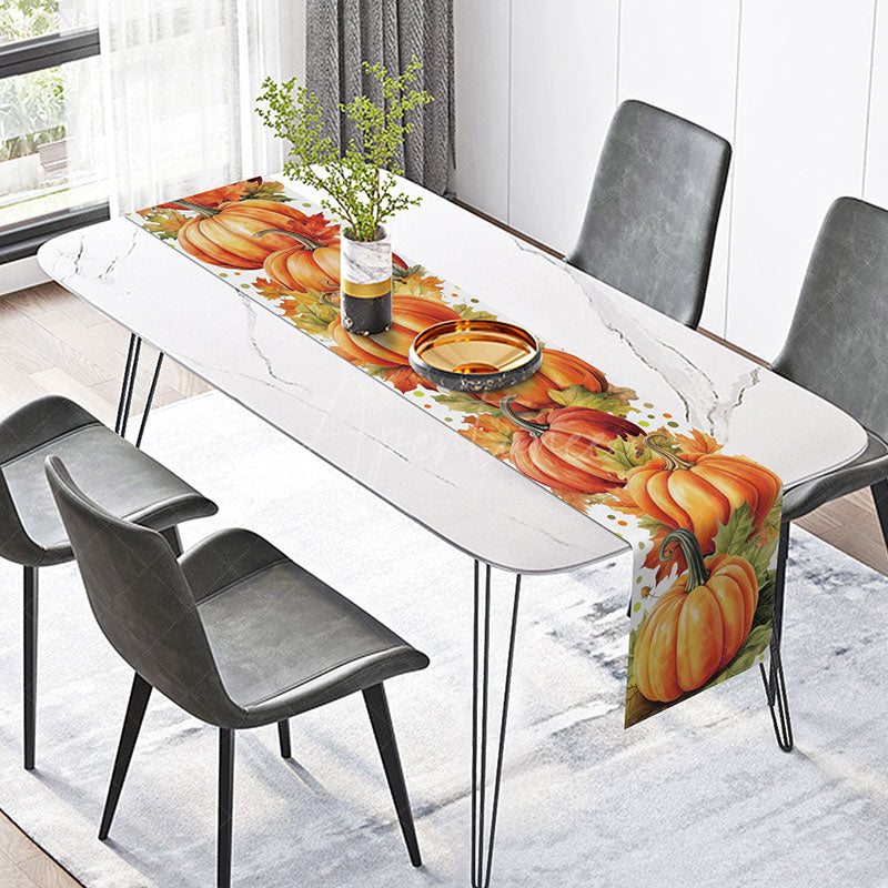 Aperturee - Aperturee Cute Cartoon Pumpkin and Maple Leaf Table Runner for Kids Thanksgiving and Fall Party Decorations