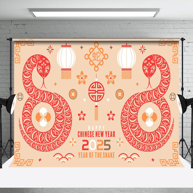 Aperturee - Aperturee Cute Cartoon Zodiac Snake Orange Vibe 2025 Backdrop