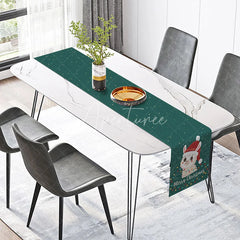 Aperturee - Aperturee Cute Christmas Llama with Santa Hat Table Runner ’Merry Christmas’ on Green Fun Holiday Decor
