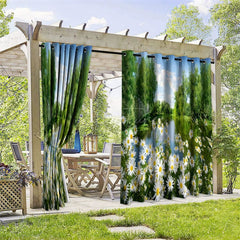 Aperturee - Aperturee Cute Daisy Lake Waterproof Printed Outdoor Curtains