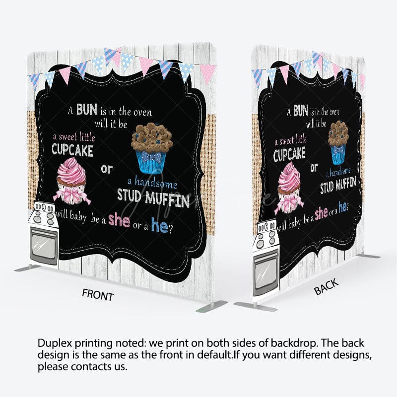 Aperturee - Aperturee Cute Dessert Gender Reveal Square Tension Backdrop