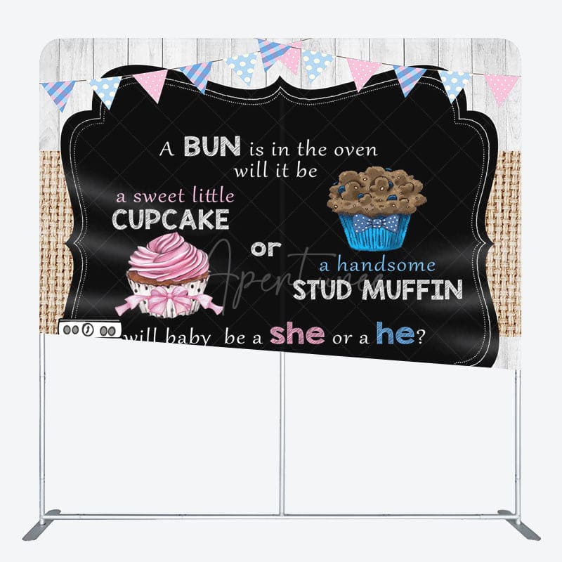 Aperturee - Aperturee Cute Dessert Gender Reveal Square Tension Backdrop