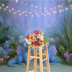 Aperturee - Aperturee Cute Dragons in Enchanted Forest Photography Backdrop String Lights for Birthday Fairytale Cake Smash Background