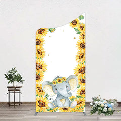 Aperturee - Aperturee Cute Elephant Sunflower Baby Shower Arch Backdrop