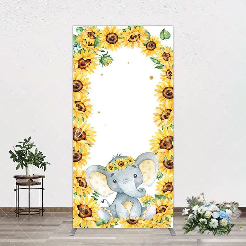Aperturee - Aperturee Cute Elephant Sunflower Baby Shower Arch Backdrop