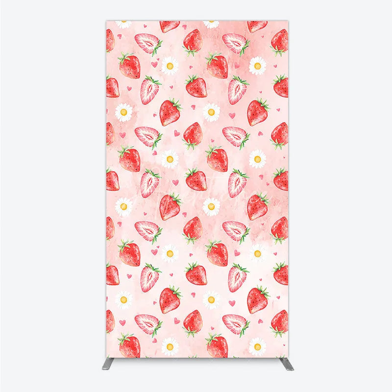 Aperturee - Aperturee Cute Fresh Pink Watercolor Strawberry Daisy Heart Rectangle Arch Backdrop Sweet Summer Birthday Baby Shower Decor
