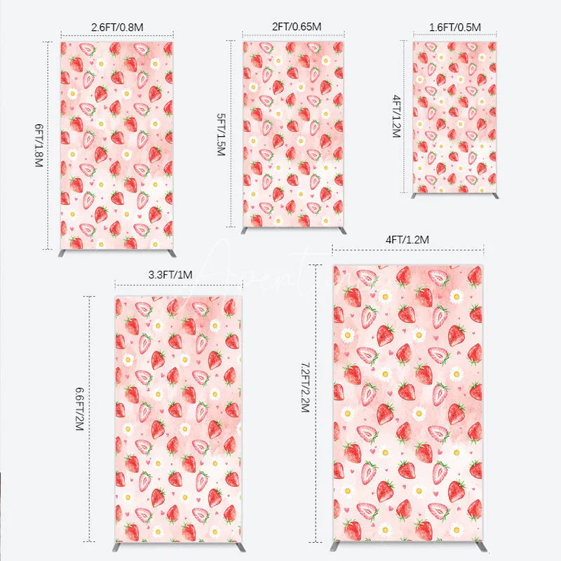 Aperturee - Aperturee Cute Fresh Pink Watercolor Strawberry Daisy Heart Rectangle Arch Backdrop Sweet Summer Birthday Baby Shower Decor