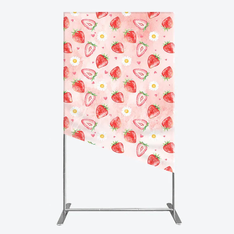 Aperturee - Aperturee Cute Fresh Pink Watercolor Strawberry Daisy Heart Rectangle Arch Backdrop Sweet Summer Birthday Baby Shower Decor